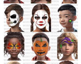 Halloween set estilo realista DESCARGA DIGITAL - Diseños de menú de plantilla de tablero de diseño de pintura facial Descarga digital