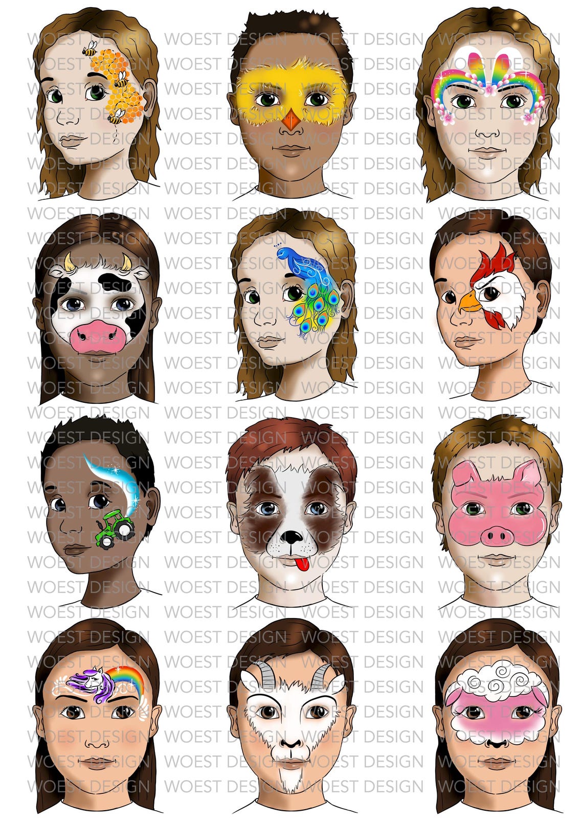 Farm Animal Set DIGITAL DOWNLOAD - Face Paint Painting Design Board ...