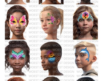 Summer set realistic style DIGITAL DOWNLOAD - Face paint design board Face painting template board menu designs Digital download