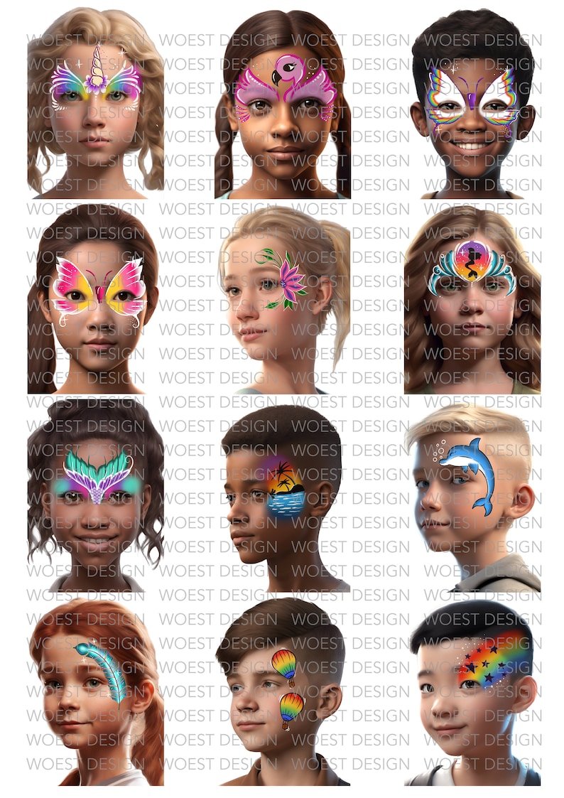 Summer Set Realistic Style DIGITAL DOWNLOAD - Face Paint Design Board ...