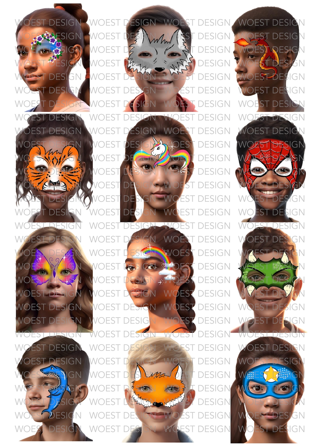Basic Face Paint Menu A DIGITAL DOWNLOAD - Face Paint Design Board Face ...