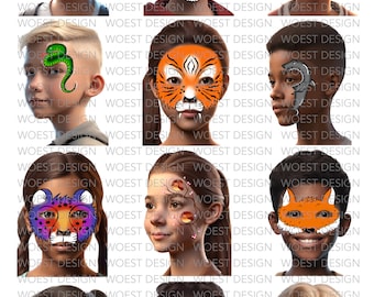 Animal Set realistic style DIGITAL DOWNLOAD - Face paint design board Face painting template board menu designs Digital download