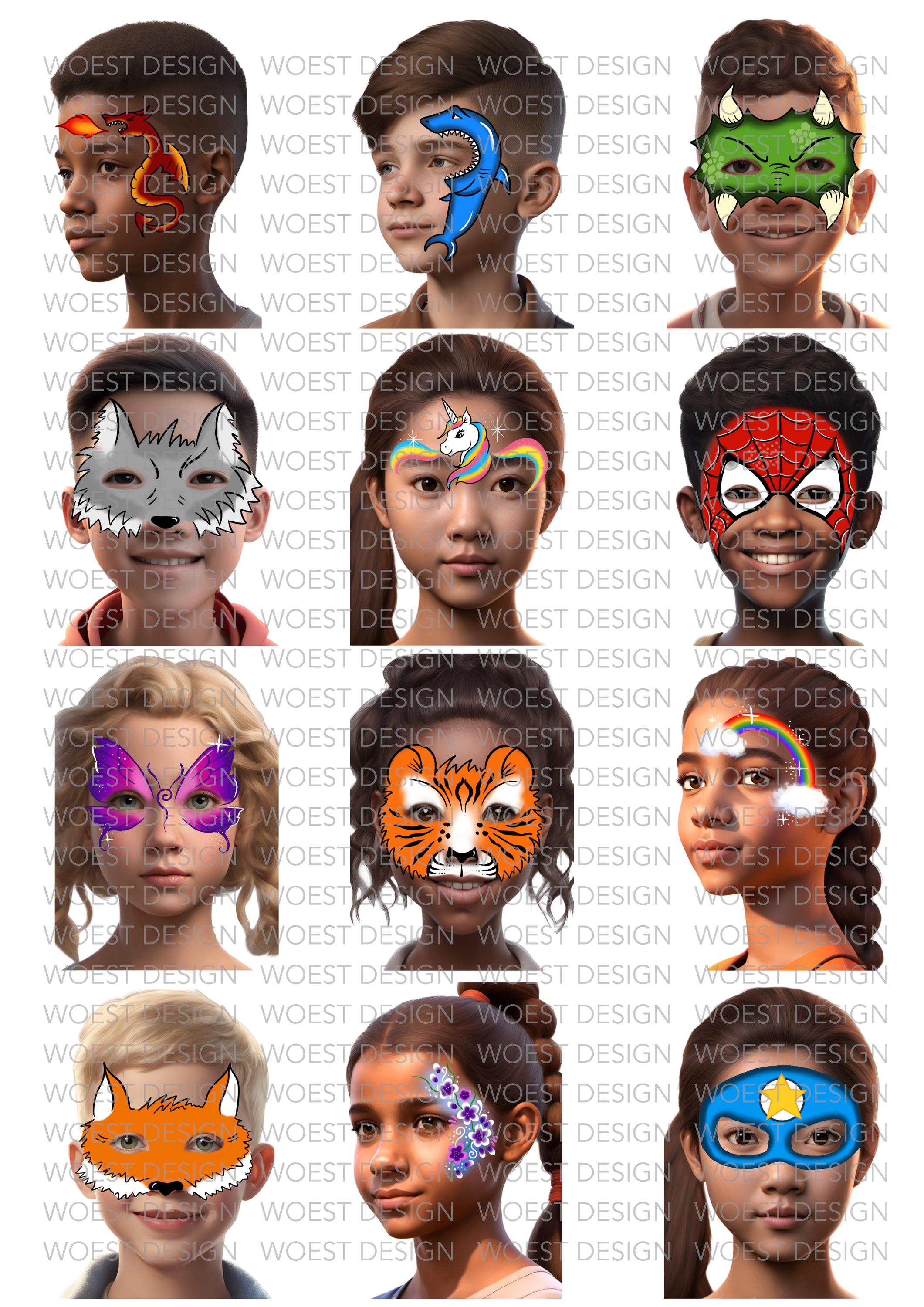 Basic Set A Realistic Style DIGITAL DOWNLOAD - Face Paint Design Board ...