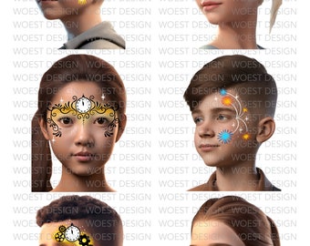 NYE Nochevieja set niños estilo realista DESCARGA DIGITAL - Pintura facial pintura diseño tablero plantilla menú diseños Descarga digital