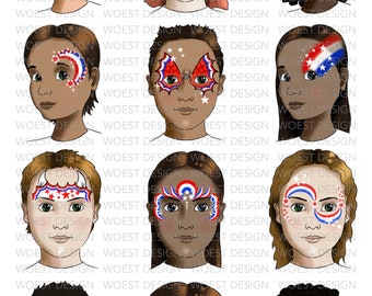 Fourth of July 4th Independence Day illustrative style DIGITAL DOWNLOAD - Face paint design board