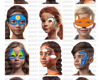 Basic Set A realistic style DIGITAL DOWNLOAD - Face paint design board Face painting template board menu designs Digital download