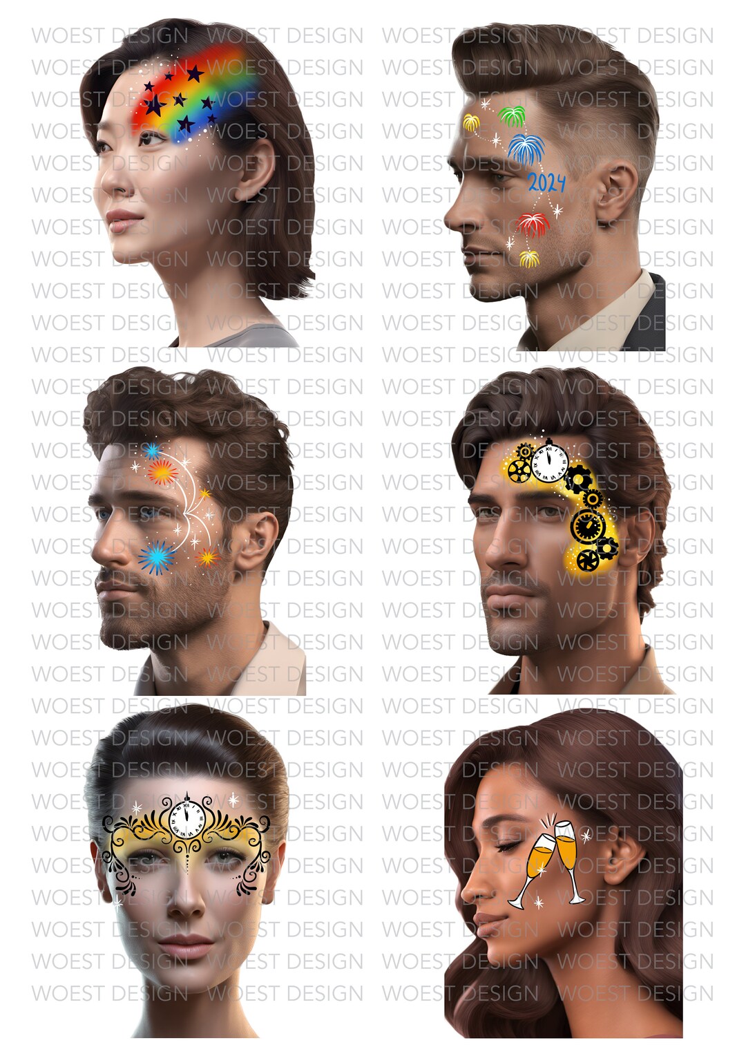 NYE New Year's Eve Set Adults Realistic Style DIGITAL DOWNLOAD - Face ...