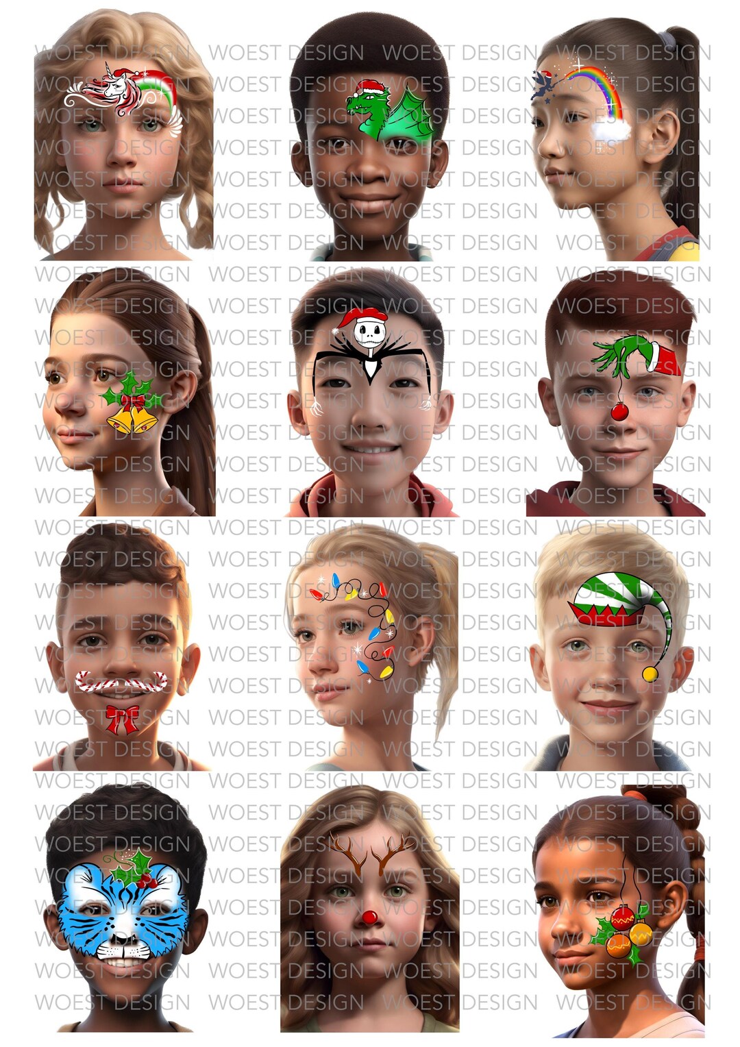 Christmas Set 2 Realistic Style DIGITAL DOWNLOAD - Face Paint Design ...