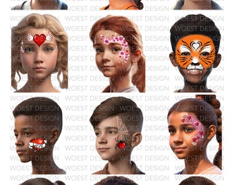 Valentine's Day realistic set DIGITAL DOWNLOAD - Face paint painting design board template menu designs Digital download