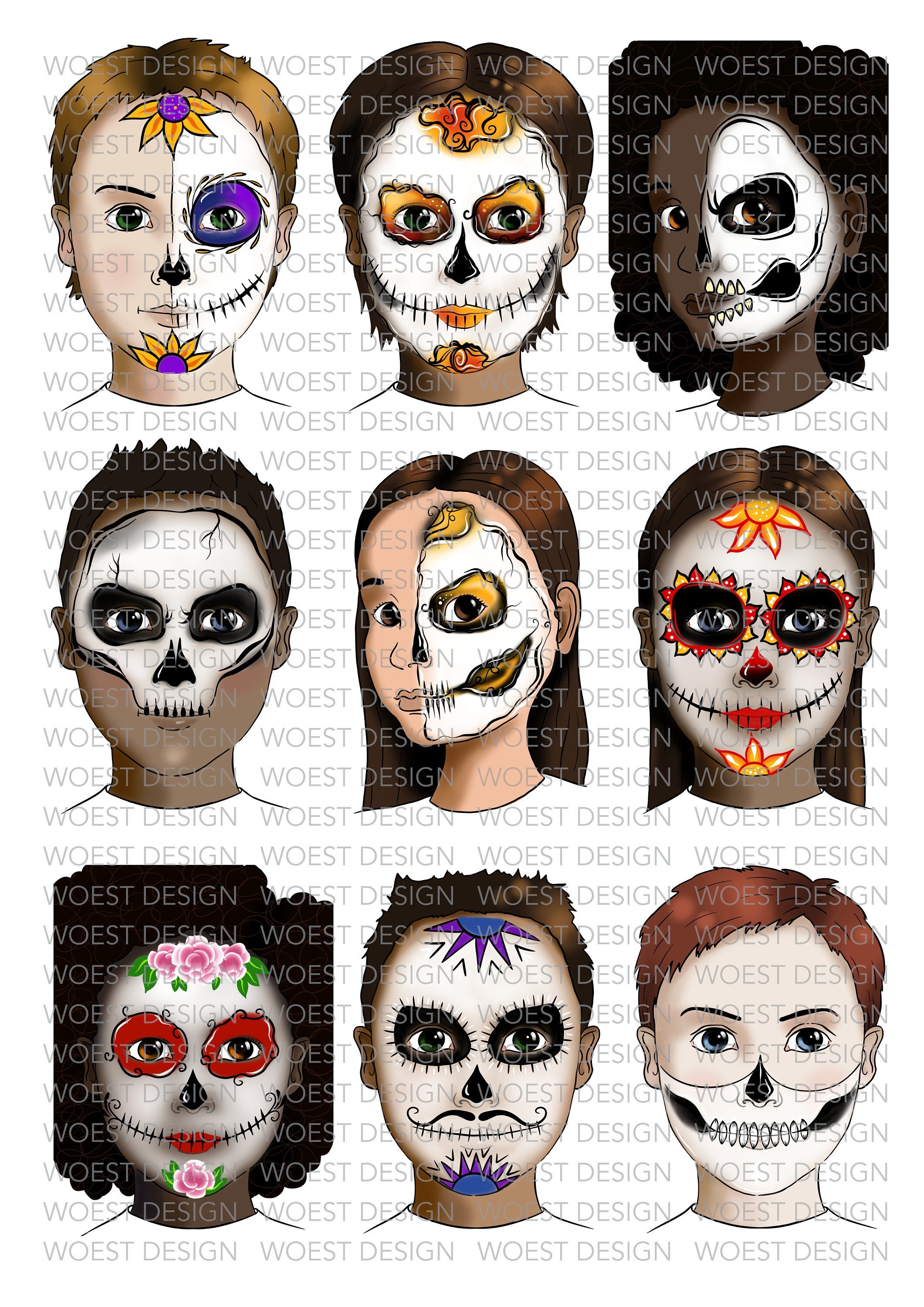 Sugar Skulls Set DIGITAL DOWNLOAD Face Paint Design Board Etsy