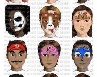 Basic Set B DIGITAL DOWNLOAD - Face paint design board Face painting template board menu designs Digital download