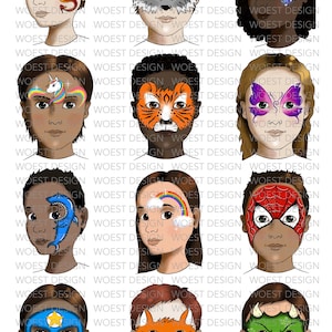 Basic Set A DIGITAL DOWNLOAD - Face paint design board Face painting template board menu designs Digital download