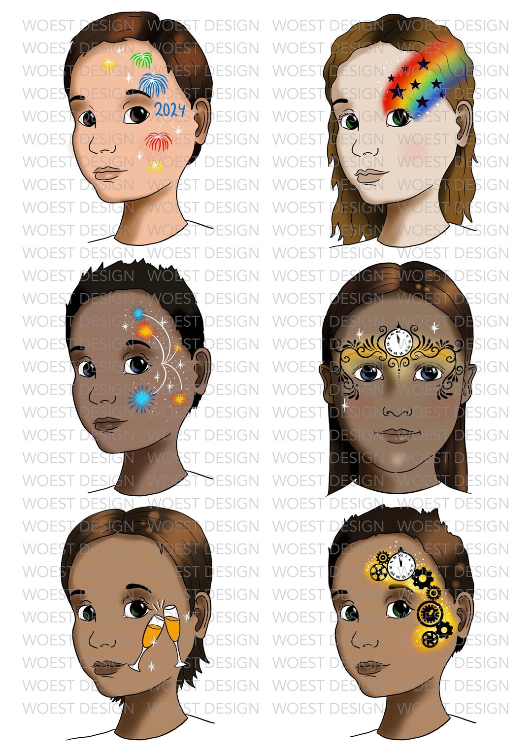 NYE New Year's Eve Set DIGITAL DOWNLOAD - Face Paint Painting Design ...