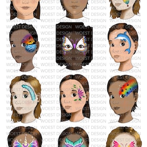 Summer set DIGITAL DOWNLOAD - Face paint design board Face painting template board menu designs Digital download