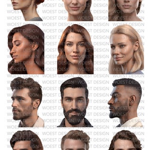 Adult faces realistic style blank template set 2 - DIGITAL DOWNLOAD - Face paint design board