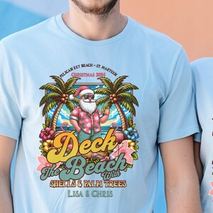 Santa on the Beach Christmas Shirt, Personalized Holiday Tee, Christmas Vacation T-Shirt, Tropical Beach Christmas Tee