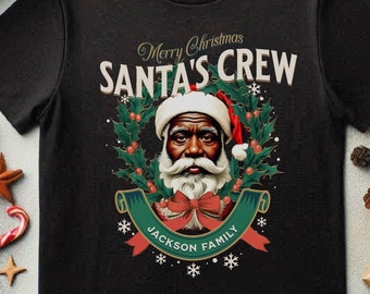 Camiseta navideña familiar personalizada de Papá Noel negro: Regalo de Navidad personalizado