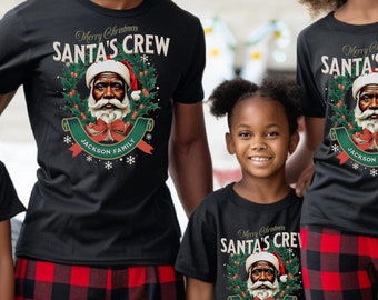 Camiseta navideña familiar personalizada de Papá Noel negro: Regalo de Navidad personalizado