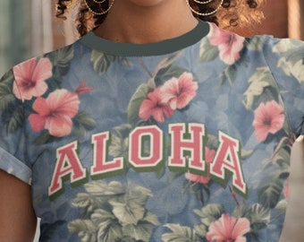 Aloha Hibiscus T-shirt: Tropical Floral Print, Beach Vacation Wear