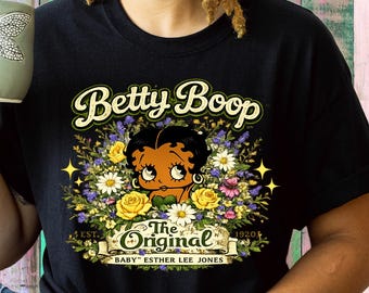 Wildflower Black Boop Retro Floral T-Shirt | Vintage Graphic Tee
