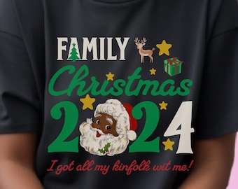 Zwart kerstshirt met kerstmanmotief voor het hele gezin: bijpassend kerstshirt