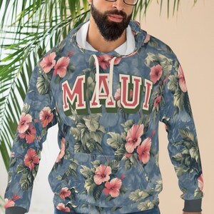 Maui  Hoodie Hibiscus All Over Print T-shirt, Floral Tee, Hawaiian Shirt, Beach Wear, Tropical
