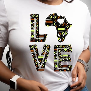 Camiseta unisex con estampado africano de Kente y mapa de África L O V E love