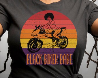Black Biker Babe T-Shirt: Woman Motorcycle Rider Gift