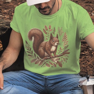 Camiseta de ardilla estilo cottagecore: Camiseta con estampado de naturaleza botánica