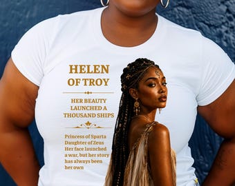 Black Helen of Troy Shirt, African Queen Mythology Art Tee, Braided Goddess  T-Shirt, Afrocentric Greek Legend Shirt, Melanin Beauty Apparel