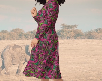 pink and green african print dress Pink Party Dress African Print Patchwork Sweetheart Dress With Pockets and Tie Belt Fully Lined With Underskirt 100% Cotton