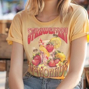 Strawberry Lemonade Comfort Colors T-shirt: Cottagecore Botanical Tee