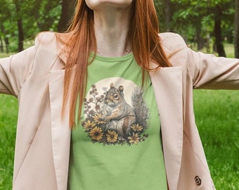 Squirrel Sunflowers Graphic Tee: Cottogecore Botanical Design