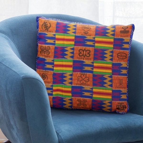 Adinkra Pillow Kente African Spun Polyester Square Pillow