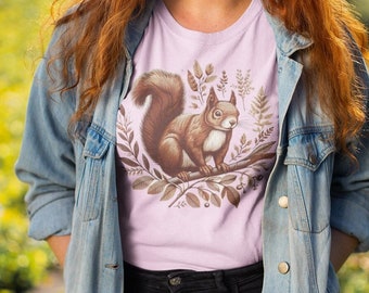 Cottogecore Brown Squirrel Shirt, Botanical Tee, Nature Lover Gift