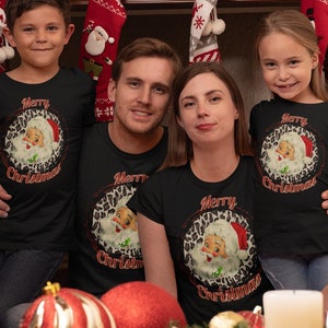 Camiseta de Papá Noel, regalo de Navidad, pijama con estampado animal, pijama familiar a juego, suéter navideño vintage