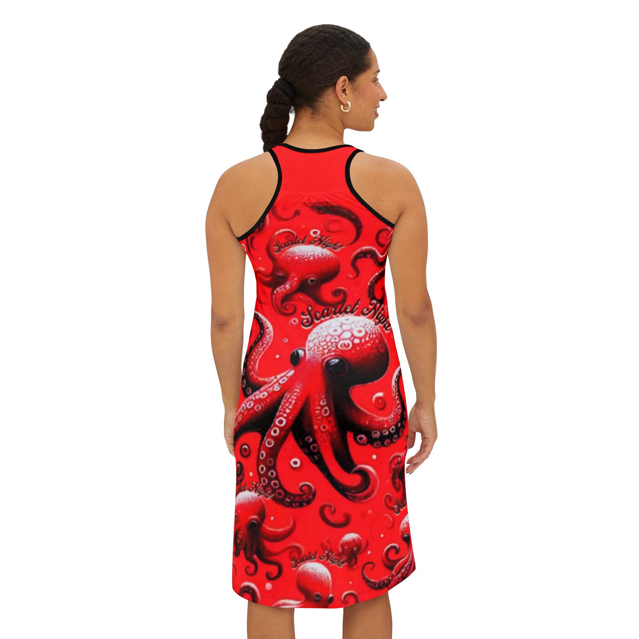 Scarlet Night Red Dress, Octopus Print, Cruise Ship Party Dress, Voyage Inspired, Unique