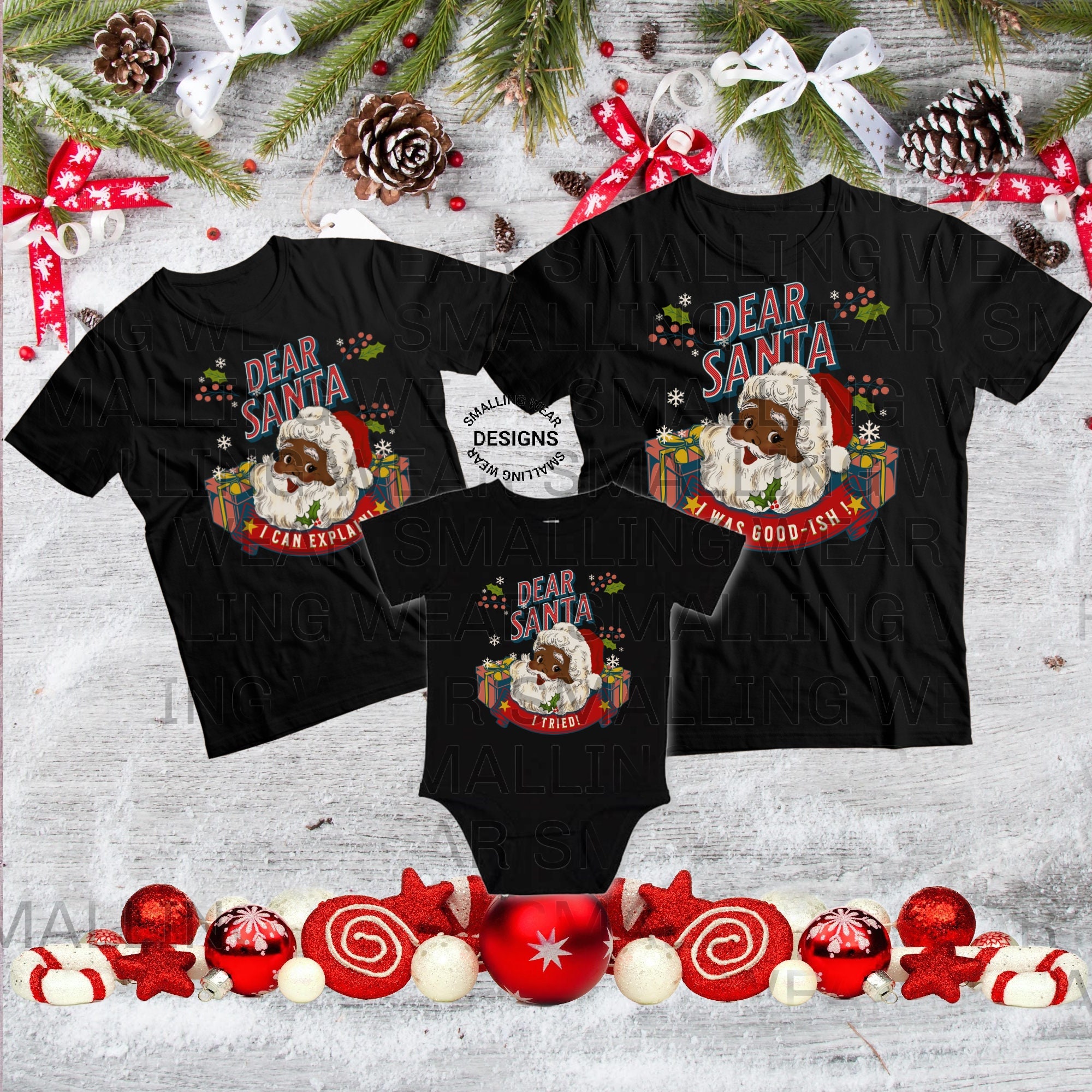 African American Christmas Pajamas, Black Santa Family Shirt, Christmas