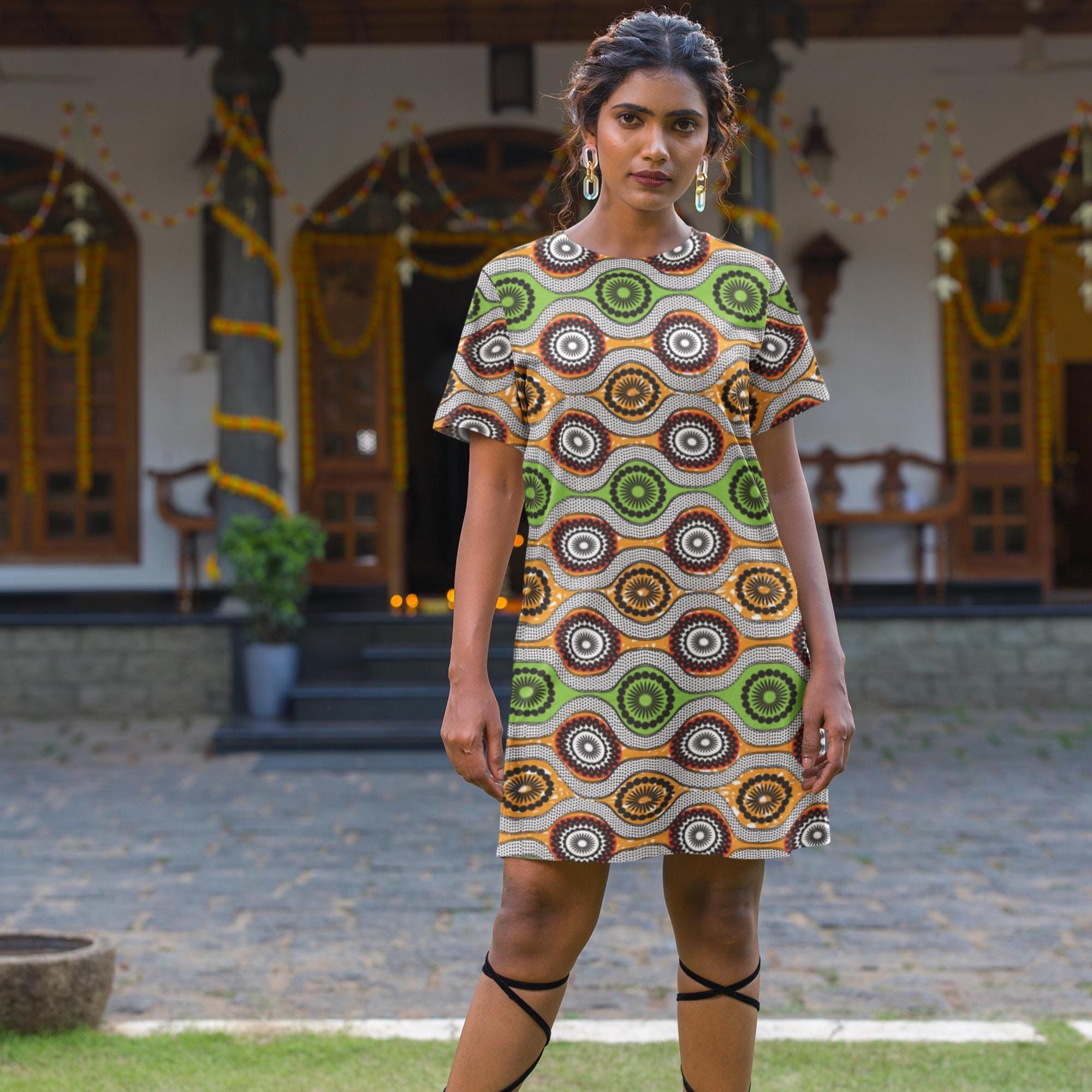 african t shirt dress African Print T-shirt Dress - Afrocentric Ankara Waxprint Design