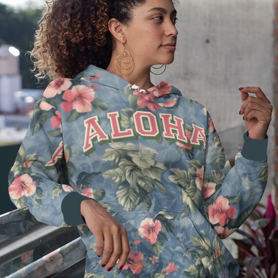 Aloha Hoodie Hibiscus All Over Print T-shirt, Floral Tee, Hawaiian Shirt,  Beach Wear, Tropical - Etsy
