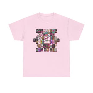 Mahjong Tile Collage Tee | Mahjong Tiles Pattern Shirt Light Pink
