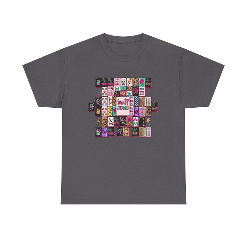 Mahjong Tile Collage Tee | Mahjong Tiles Pattern Shirt Charcoal