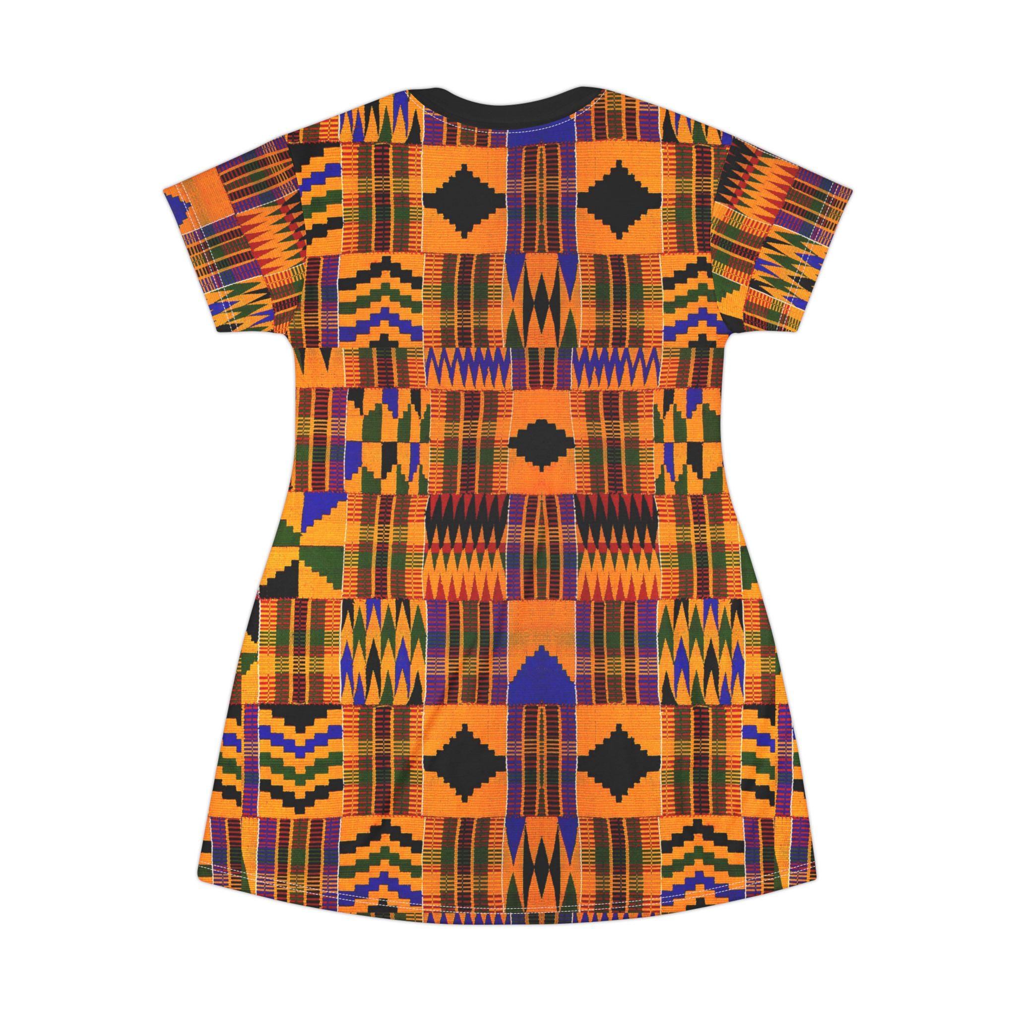 kente shirt dress Vibrant Kente Print T-Shirt Dress: African Style Polyester Fabric