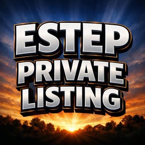 May include: A digital graphic with the text "ESTEP PRIVATE LISTING" in a 3D silver and black font. The background is a sunset with a blue sky, trees, and a bright sun.