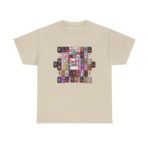 Mahjong Tile Collage Tee | Mahjong Tiles Pattern Shirt Sand