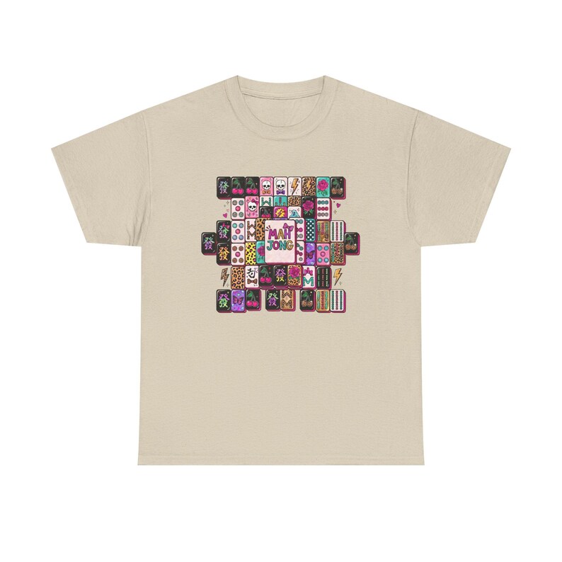 Mahjong Tile Collage Tee | Mahjong Tiles Pattern Shirt Sand