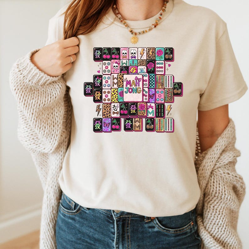 Mahjong Tile Collage Tee | Mahjong Tiles Pattern Shirt image 1