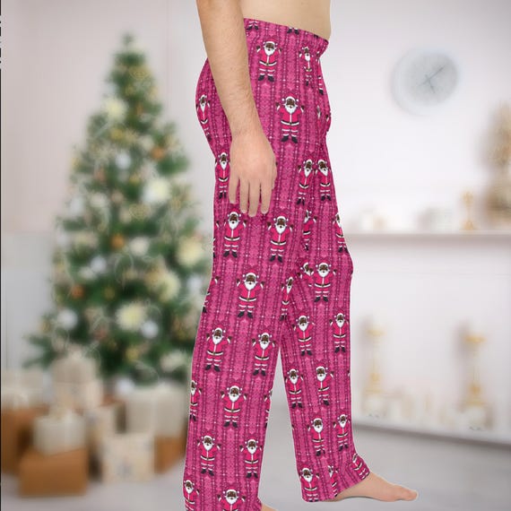 Mens Black Santa Pajama Bottoms African American Santa Christmas Sleepwear Family Group Matching PJs