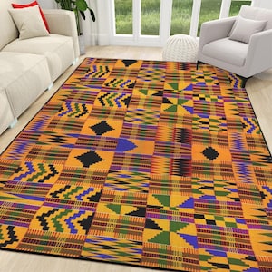 Kente Area Rug: Vibrant African Inspired Flannel Carpet (84x60