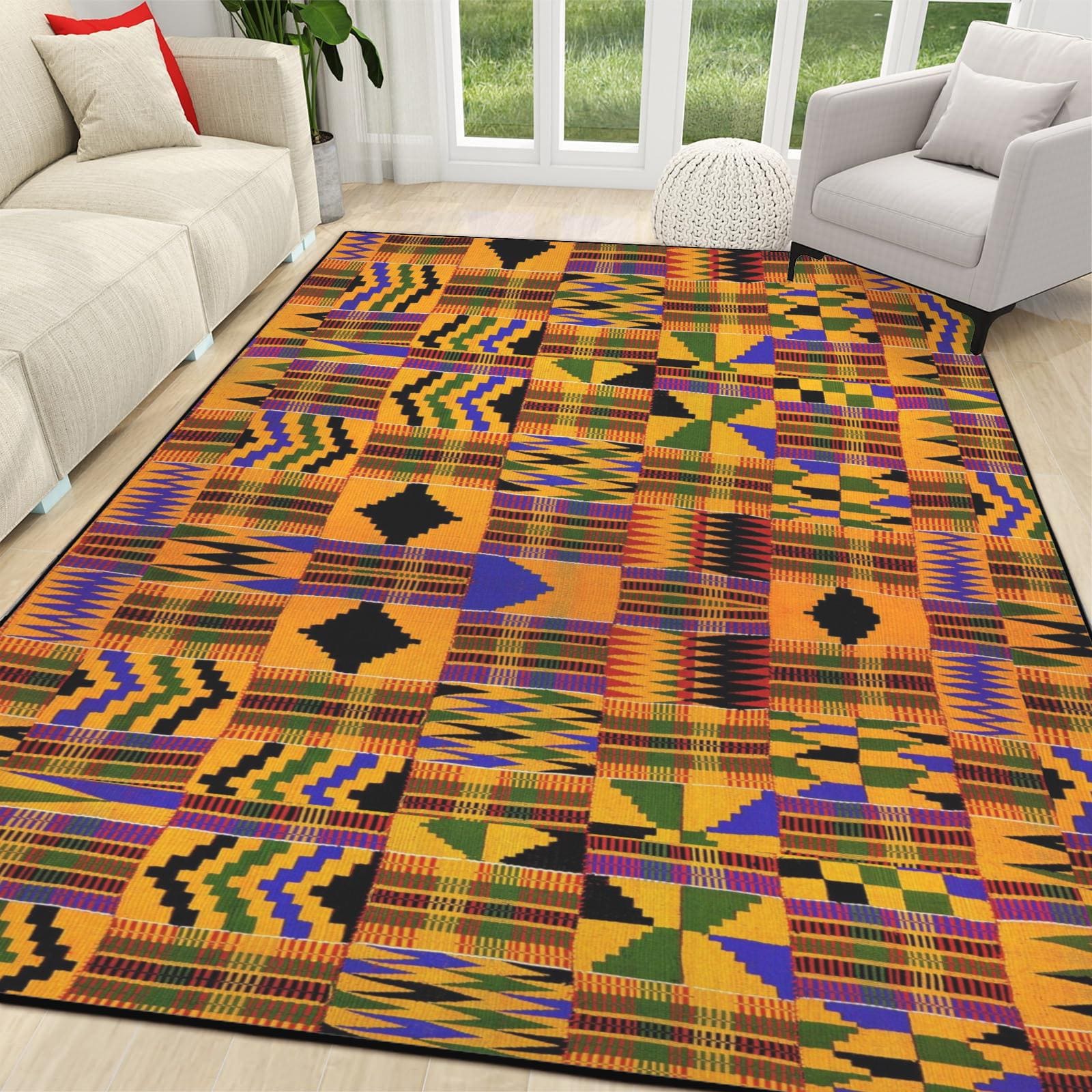 Kente Area Rug: Vibrant African Inspired Flannel Carpet (84x60
